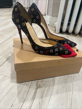 Christian Louboutin Black Embellished Pointed-Toe Stilettos with Red Soles